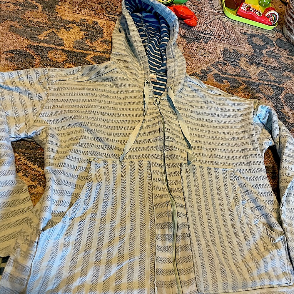 Columbia Medium Lightweight Aqua Two-Tone Patterned Stripe Zip-Up Hoodie -EUC